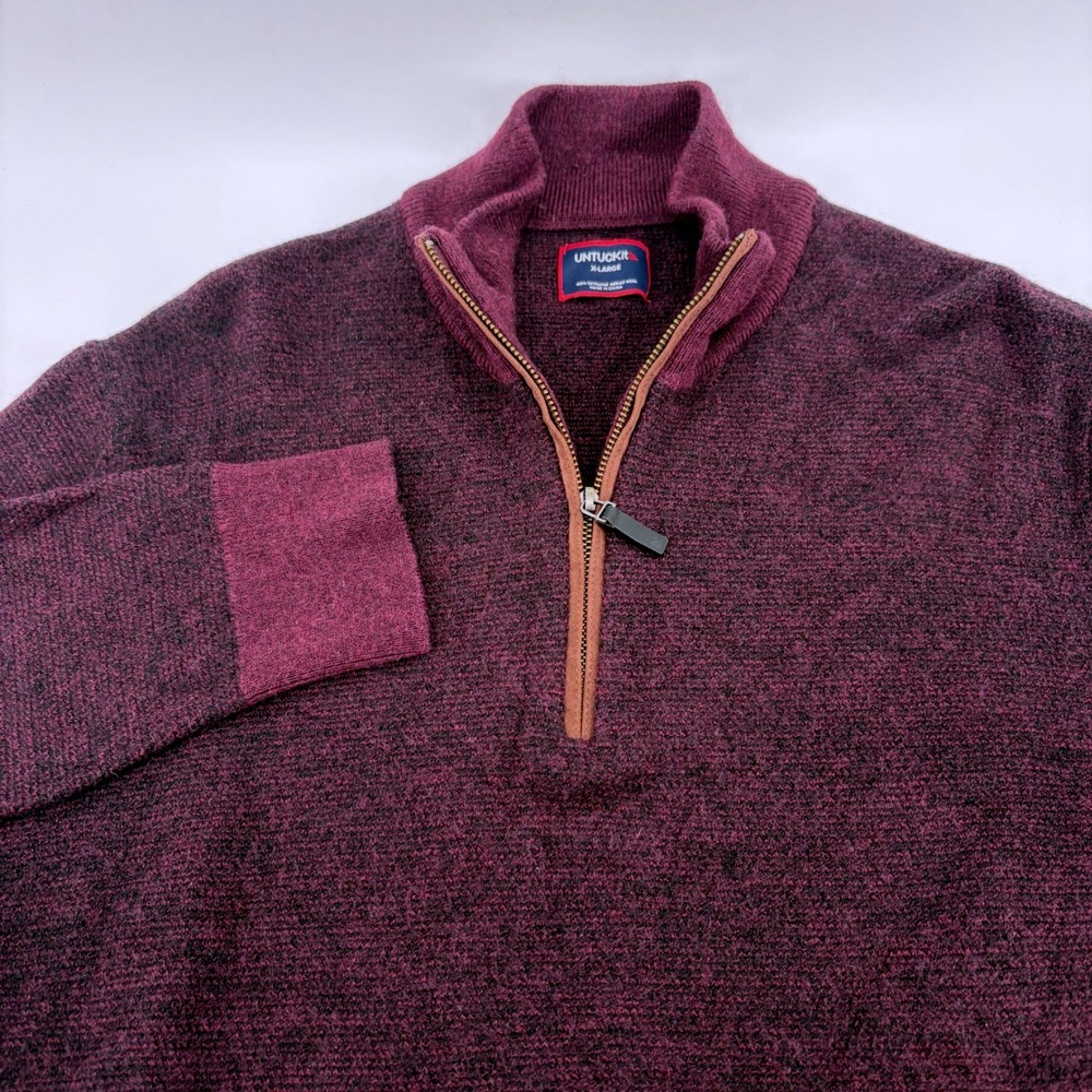 UNTUCKit Belguardo Birdseye Quarter Zip Sweater Mens‎ XL Merino Wool Burgundy